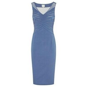 Reiss Sonita Blue Mesh Panel Bodycon Sleeveless Dress Sz 2 Midi Sunrays Small